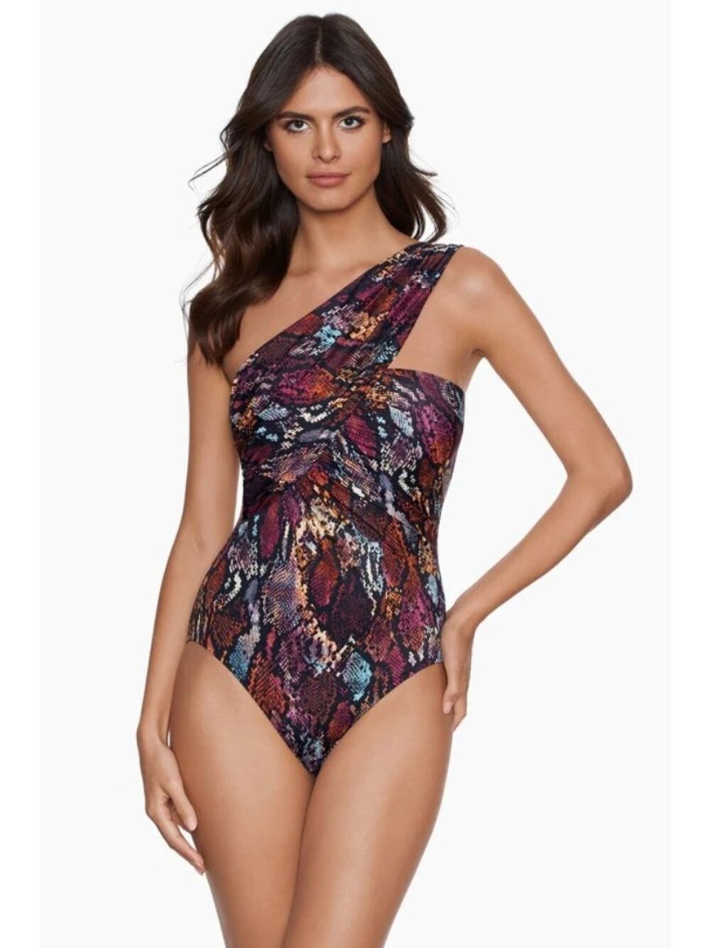 Magicsuit Goddess Queen Cobra Snake Print One-Shoulder Swimsuit Sz 8 Nylon Spand